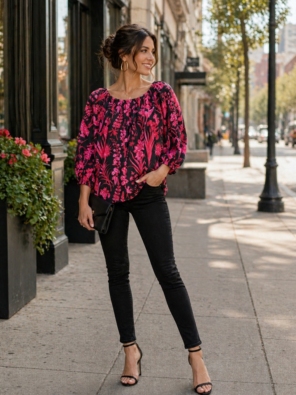 Victoria Dunn Black and Pink Floral Blouse